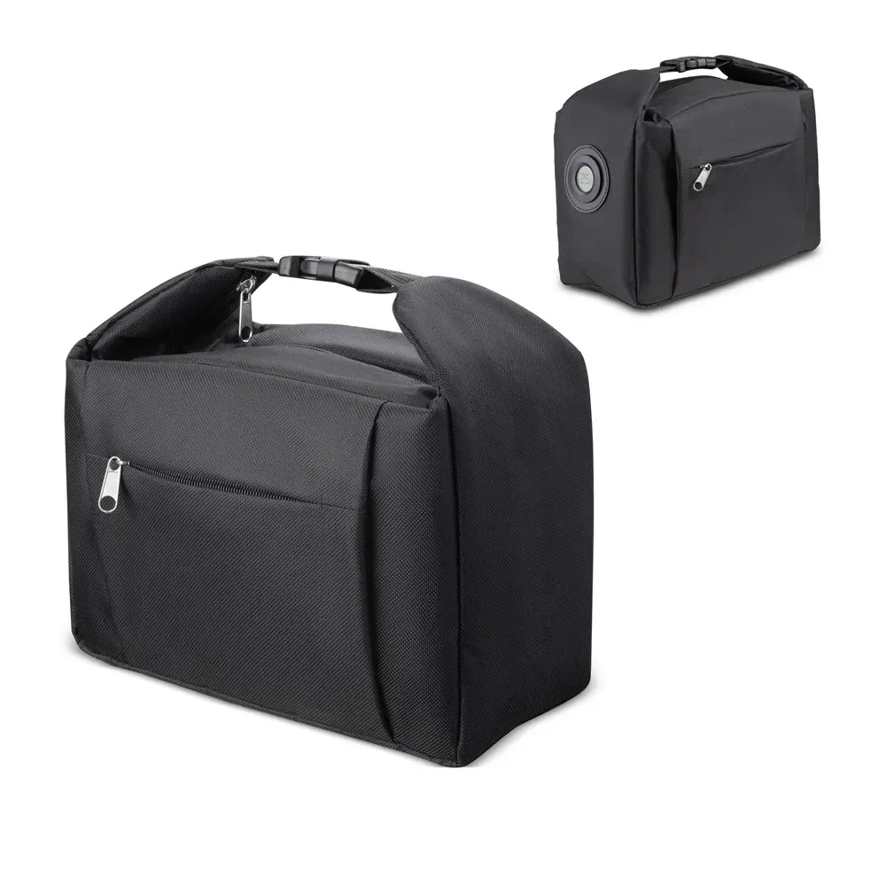 Bolsa térmica personalizada de poliéster 6 litros com medidor de temperatura, cor preta