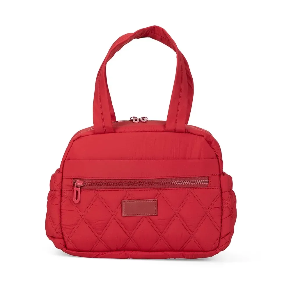 Bolsa Térmica de Poliéster 7L com Plaquinha em Couro Sintético Personalizada, cor vermelho