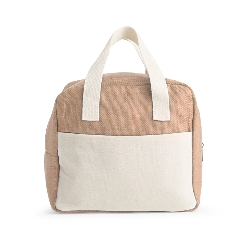 Bolsa Térmica de Poliéster 8L com Bolso Frontal Personalizada, cor bege