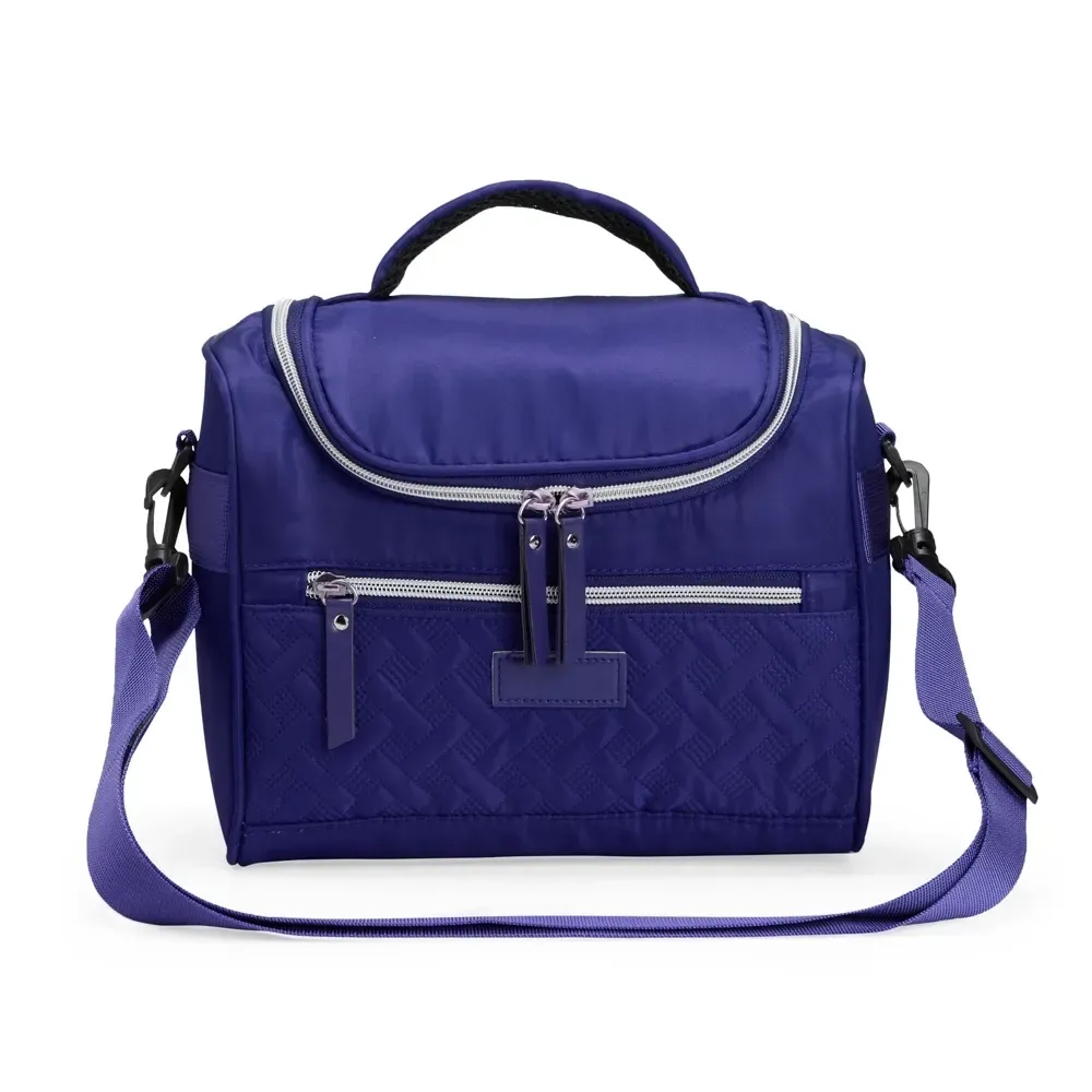 Bolsa Térmica de Poliéster 9L com Detalhes em Couro Sintético e Alça de Ombro Personalizada, cor azul