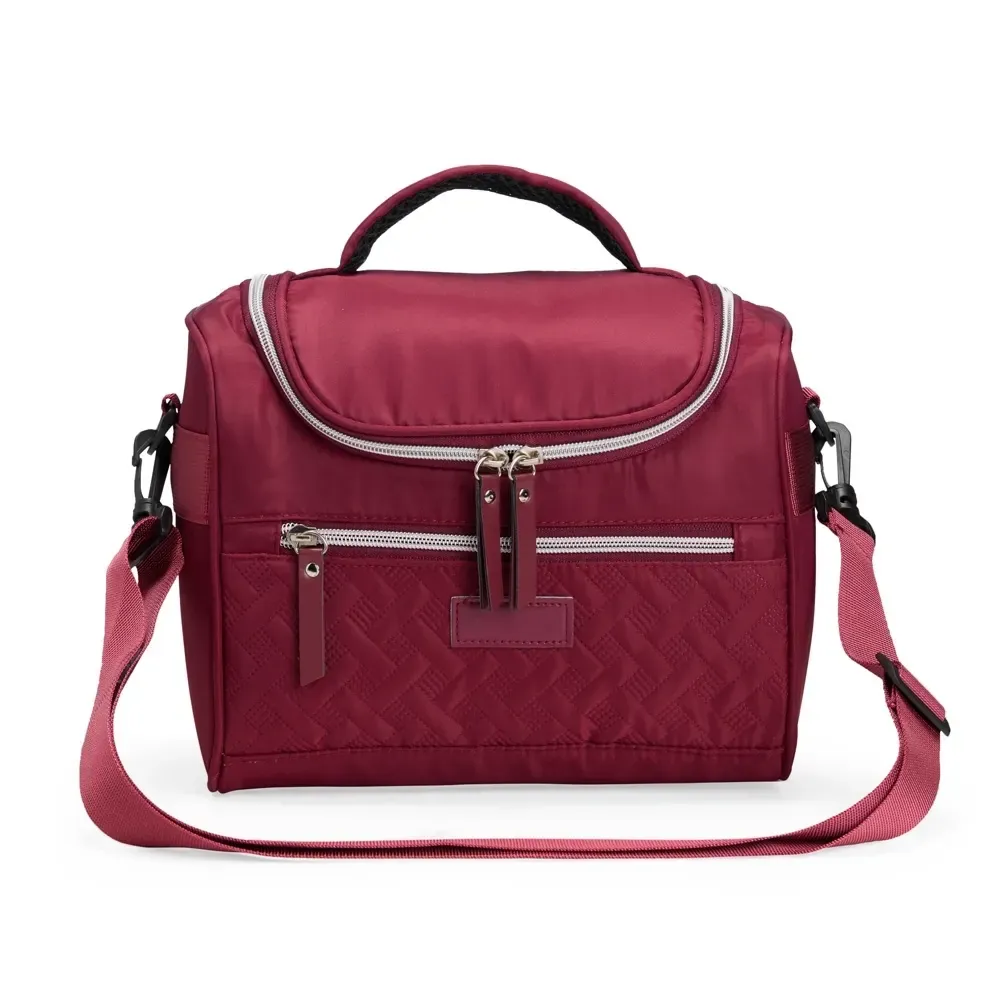 Bolsa Térmica de Poliéster 9L com Detalhes em Couro Sintético e Alça de Ombro Personalizada, cor vermelho