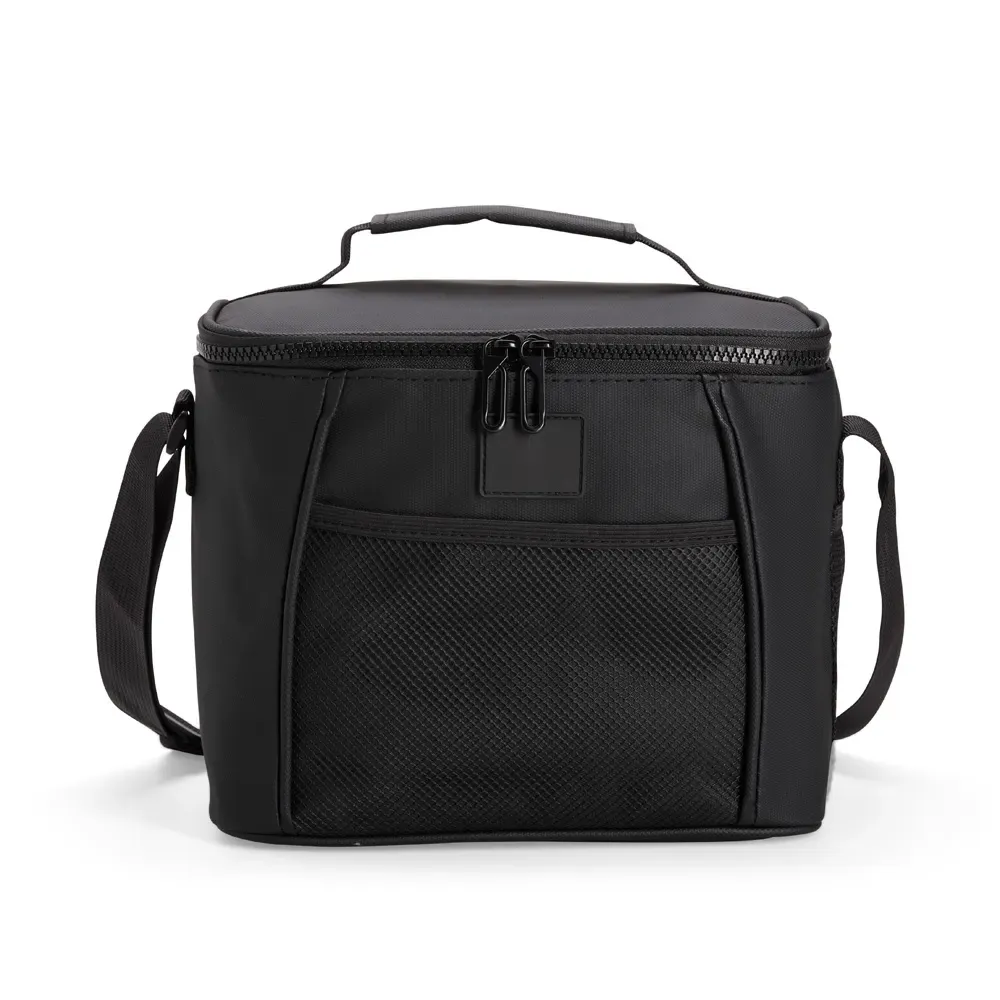 Bolsa Térmica de Poliéster e PVC 10L com Bolsos em Tela Personalizada, cor preto