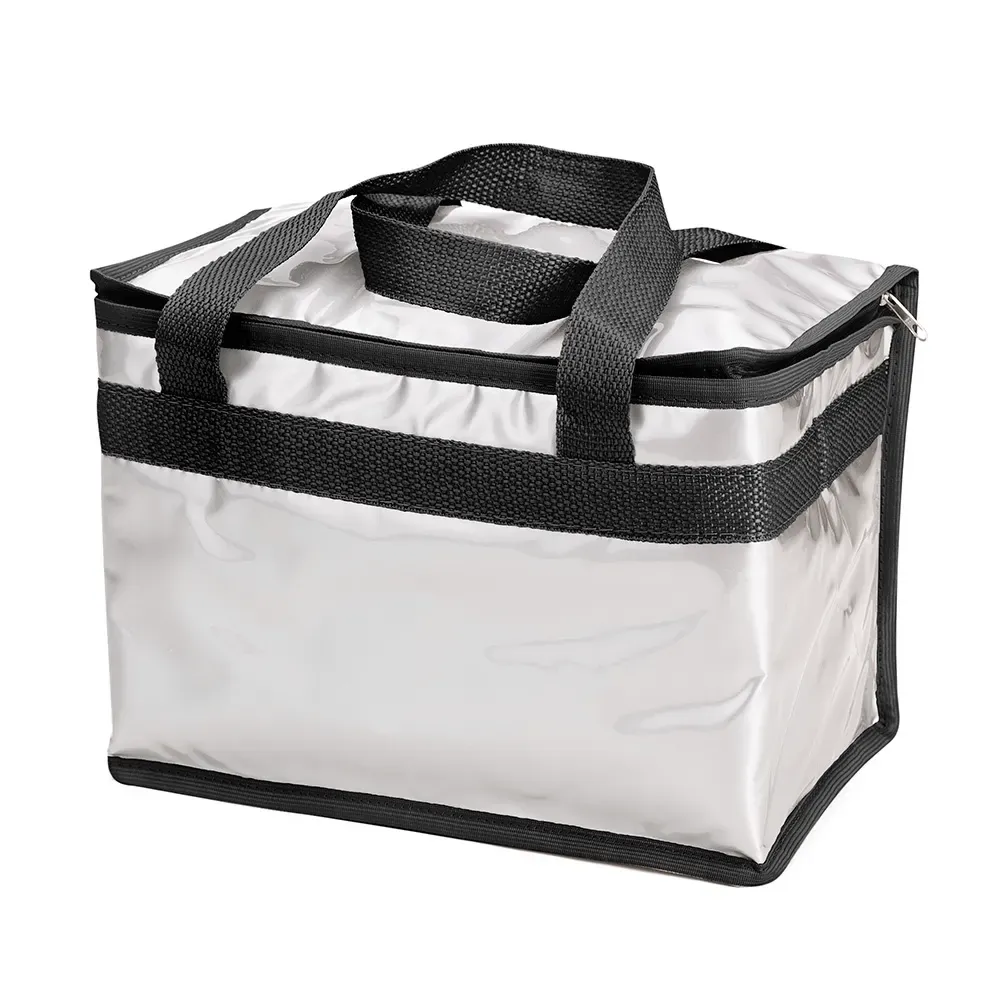 Bolsa térmica personalizada de PVC laminado 13 litros, cor prata com preto