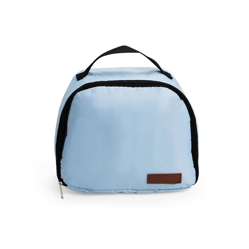 Bolsa Térmica de Sarja 8L com Placa em Couro Sintético Personalizada, cor azul claro