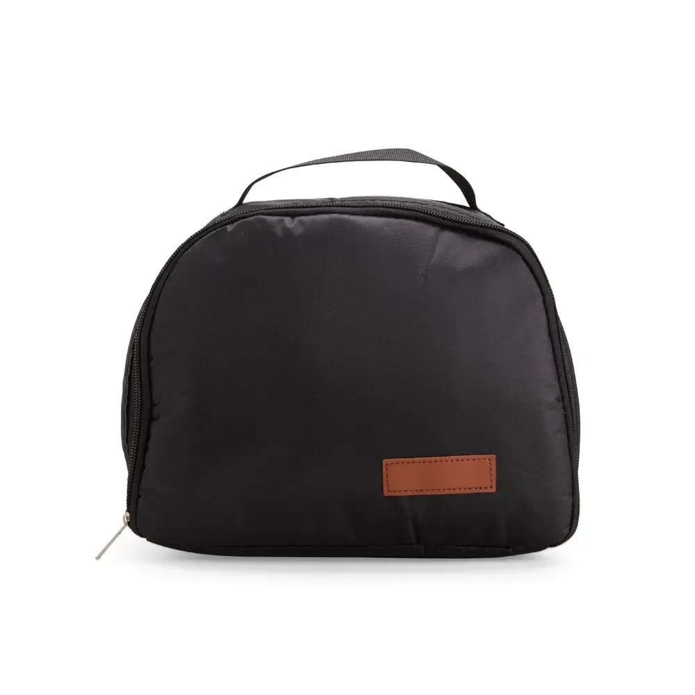 Bolsa Térmica de Sarja 8L com Placa em Couro Sintético Personalizada, cor preto