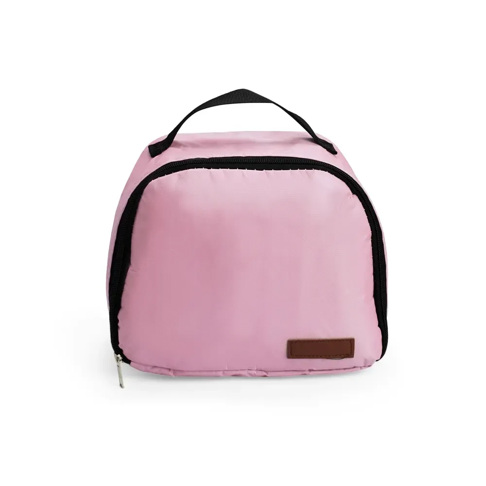 Bolsa Térmica de Sarja 8L com Placa em Couro Sintético Personalizada, cor rosa