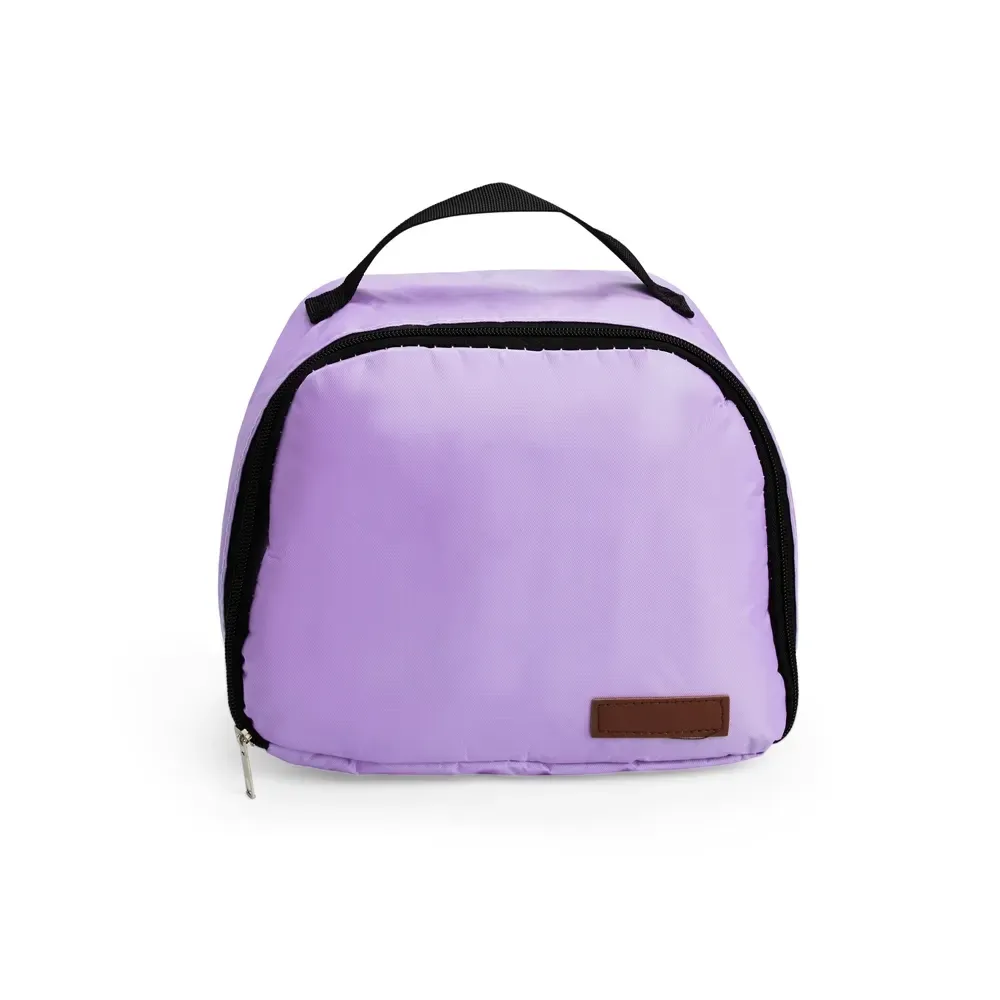 Bolsa Térmica de Sarja 8L com Placa em Couro Sintético Personalizada, cor roxo
