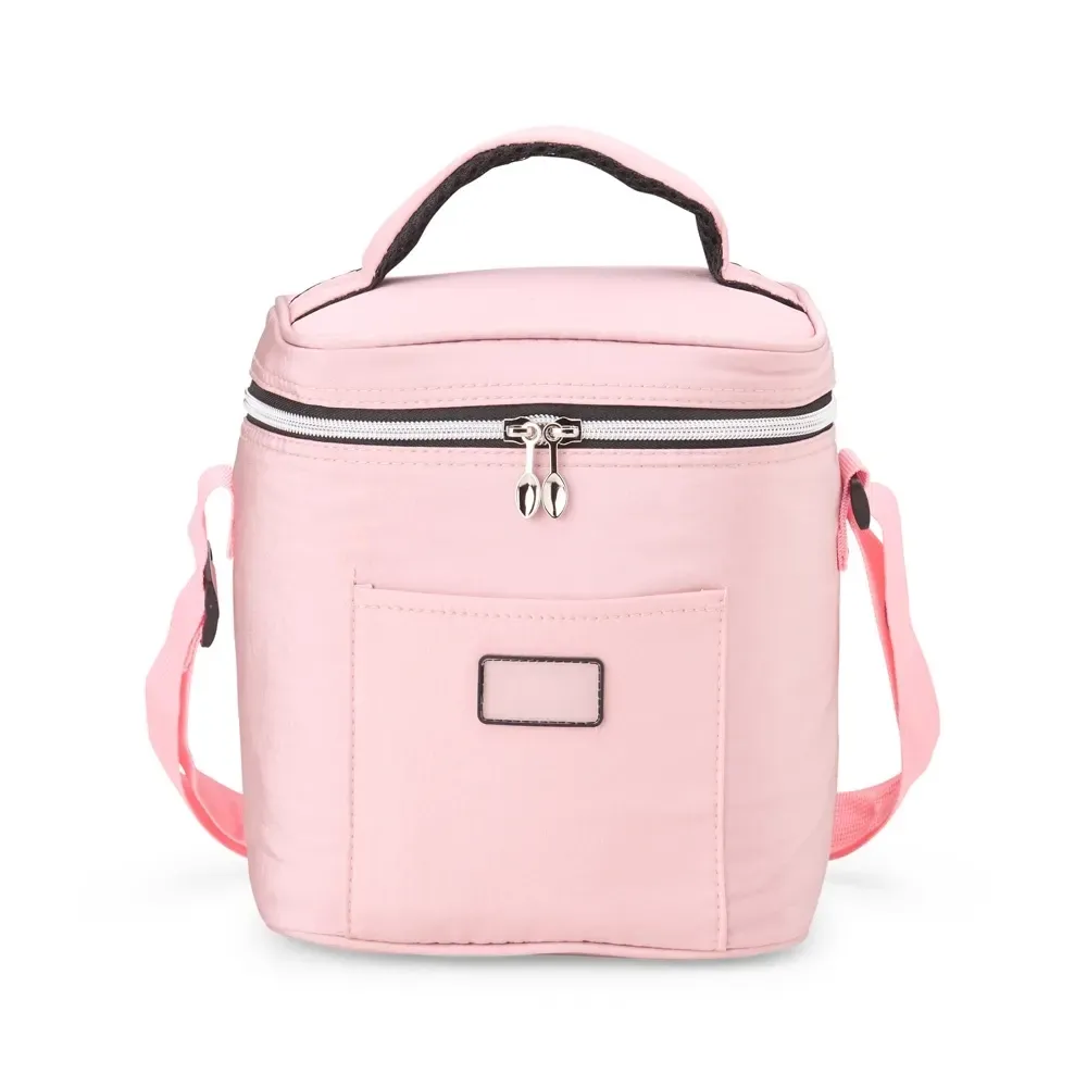 Bolsa Térmica em Tecido Sintético 10L com Plaquinha Plástica Personalizada, cor rosa