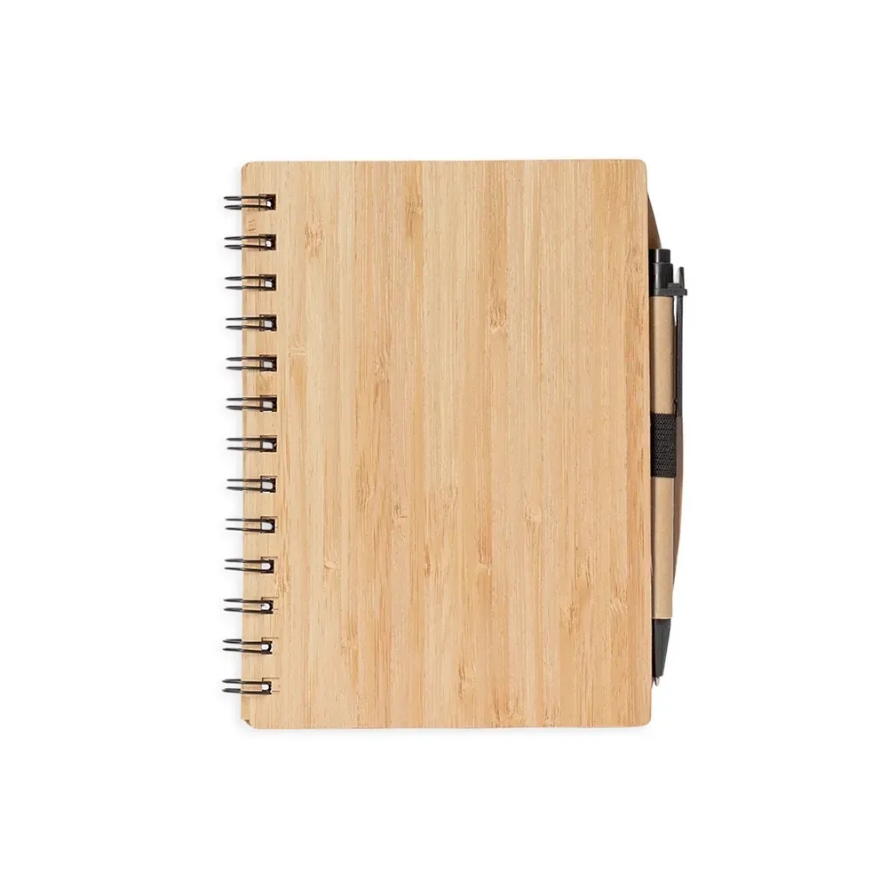 Caderneta ecológica personalizada com caneta, textura bambu