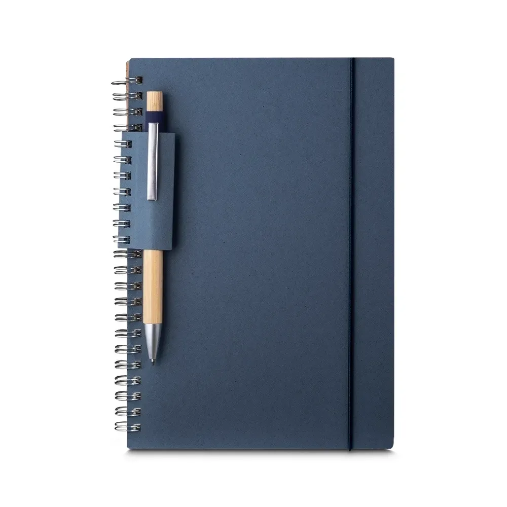 Caderno A5 Papel Reciclado com Elástico personalizado azul