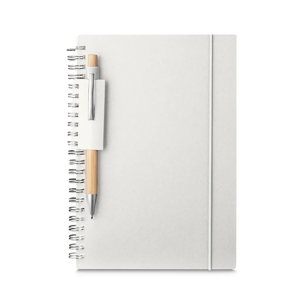 Caderno A5 Papel Reciclado com Elástico personalizado creme