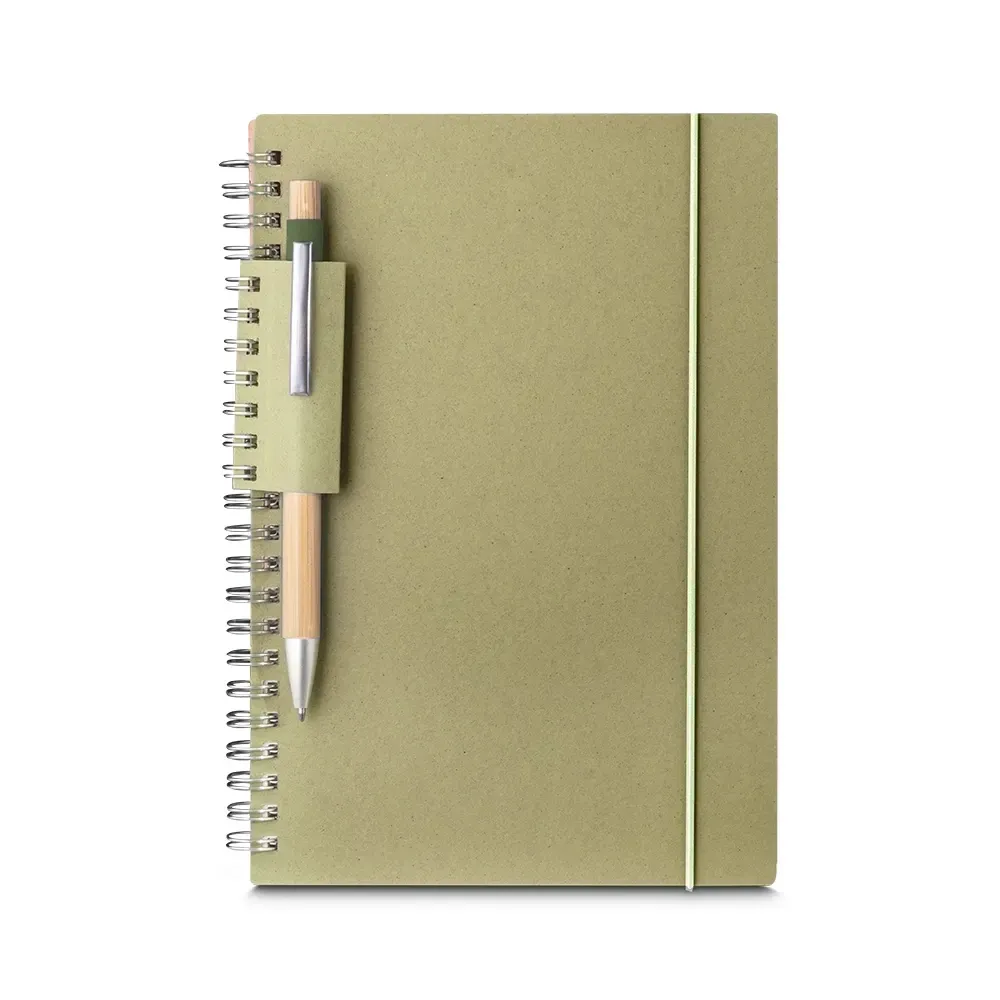 Caderno A5 Papel Reciclado com Elástico personalizado verde