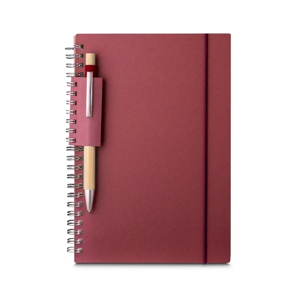 Caderno A5 Papel Reciclado com Elástico personalizado vermelho