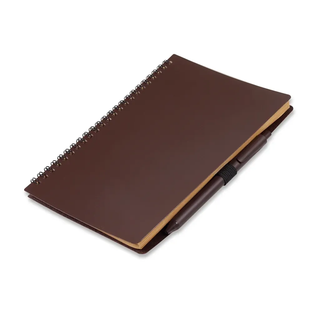 Caderno ecológico personalizado de grãos de café, pautado, com caneta