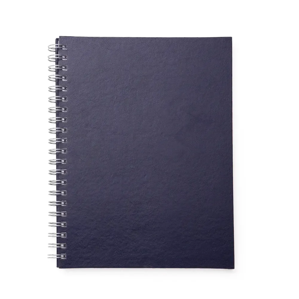 Caderno de Couro Sintético Grande com Espiral personalizado azul escuro