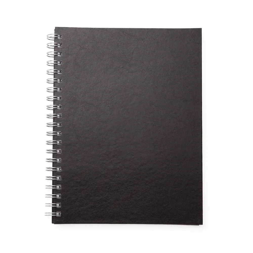 Caderno de Couro Sintético Grande com Espiral personalizado preto