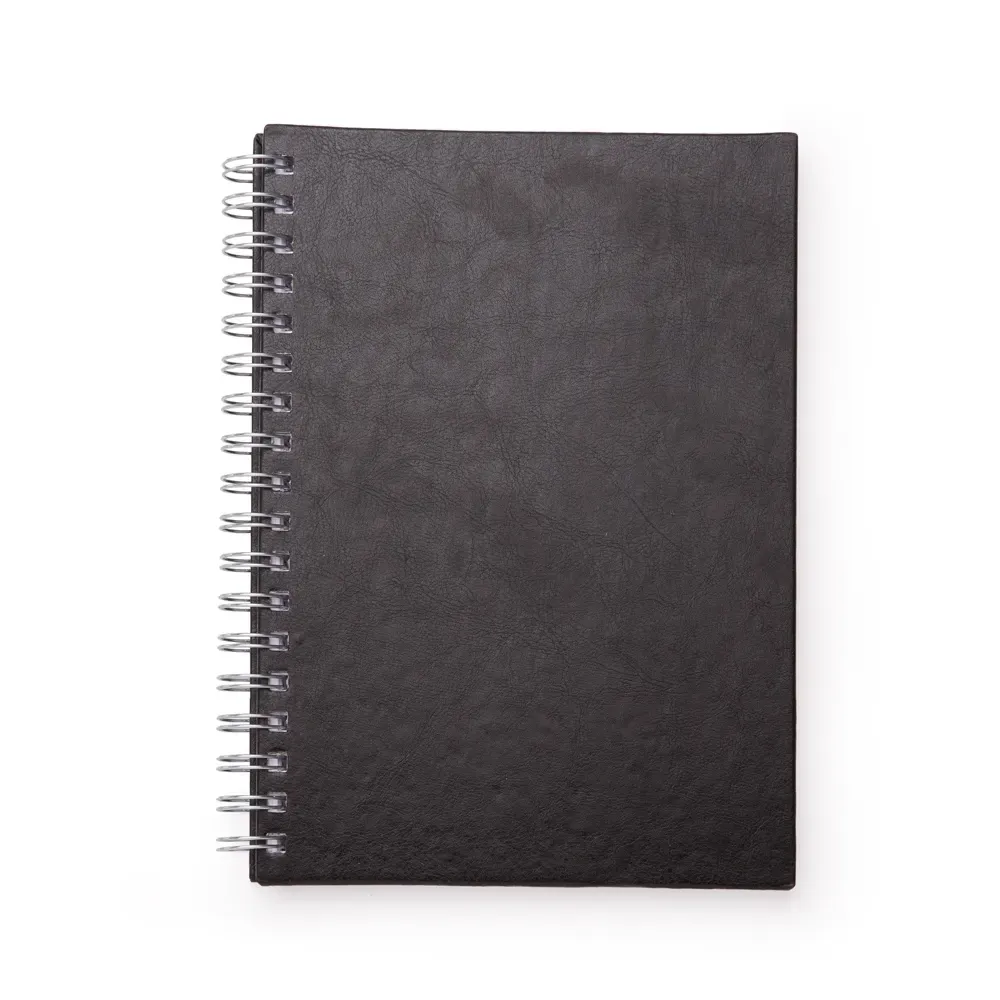 Caderno de Couro Sintético Pequeno com Espiral personalizado preto