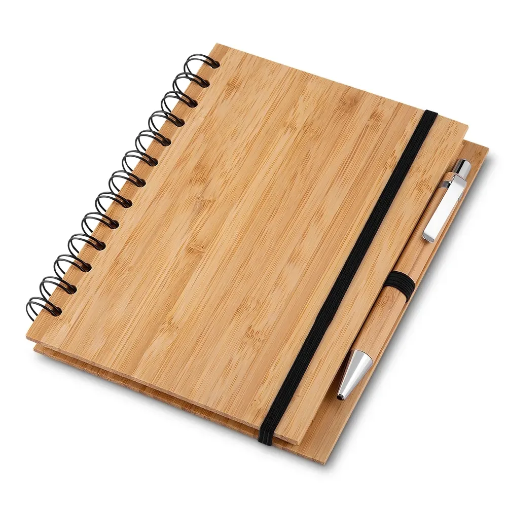 Caderno ecológico personalizado grande de bambu, com caneta de metal — vista frontal