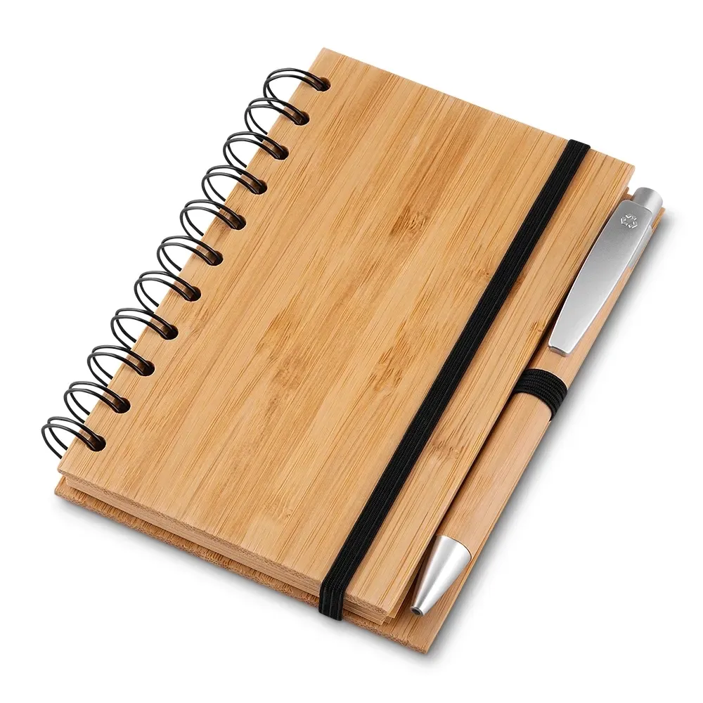 Caderno ecológico personalizado de bambu, com caneta — vista frontal