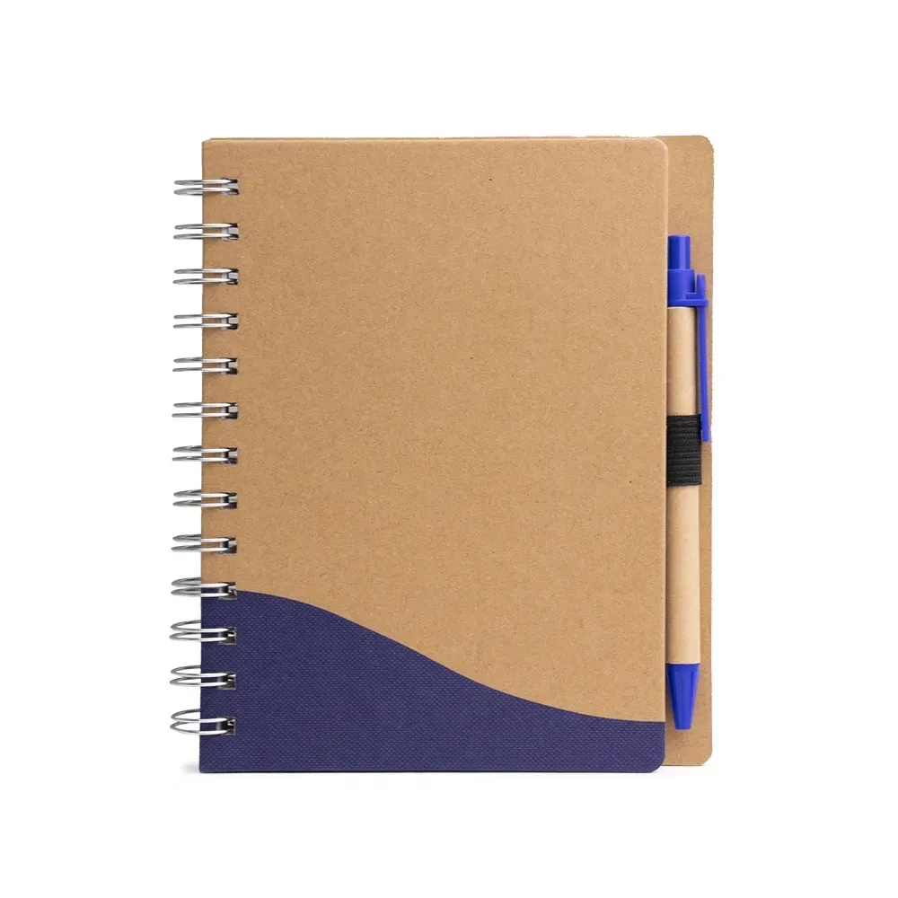 Caderno ecológico personalizado com caneta azul