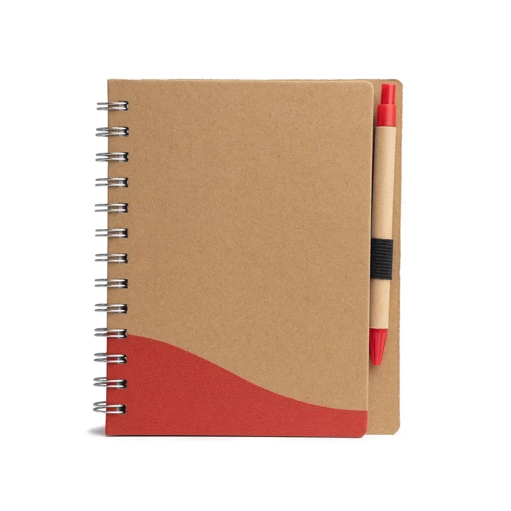 Caderno ecológico personalizado com caneta vermelho