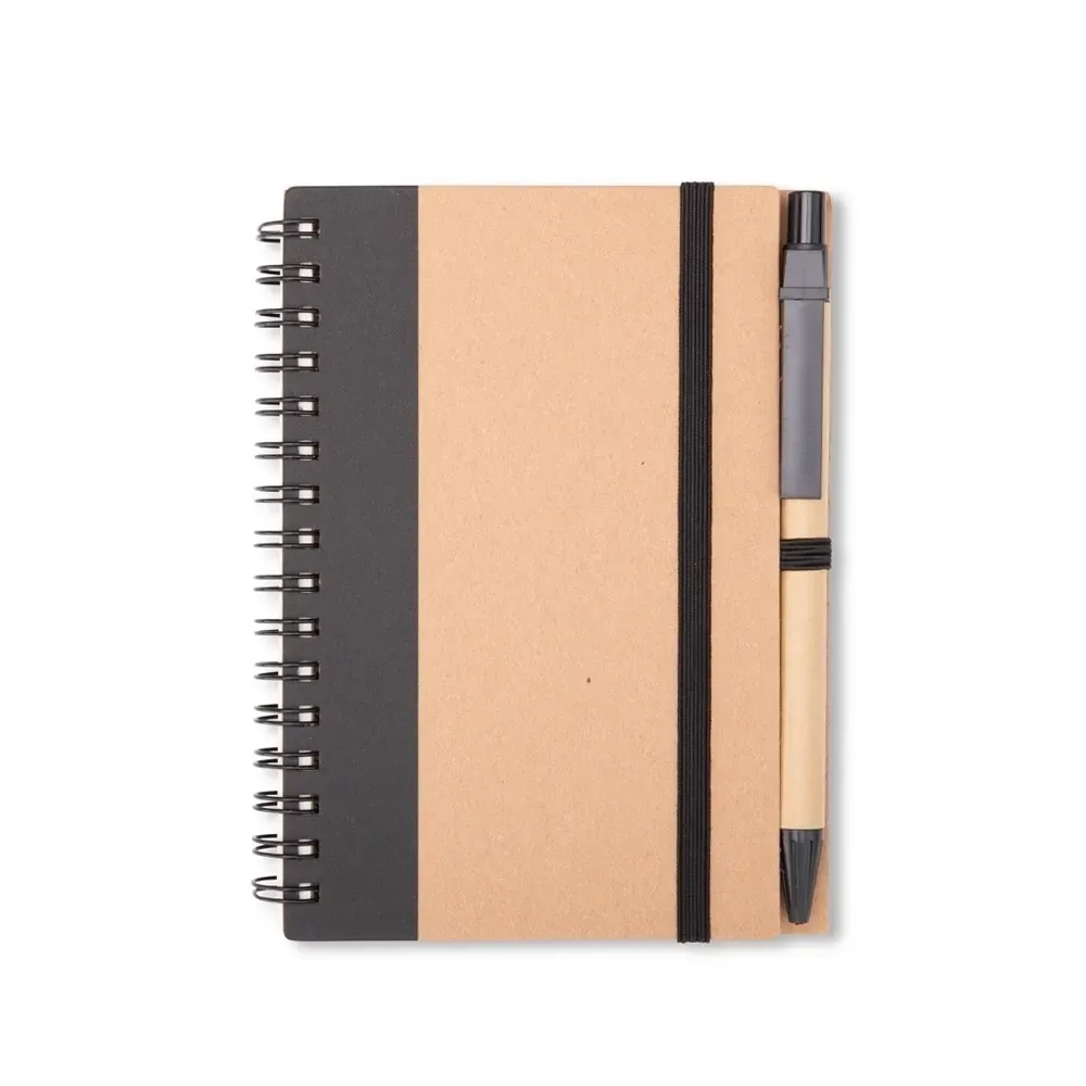 Caderno ecológico kraft personalizado preto com caneta