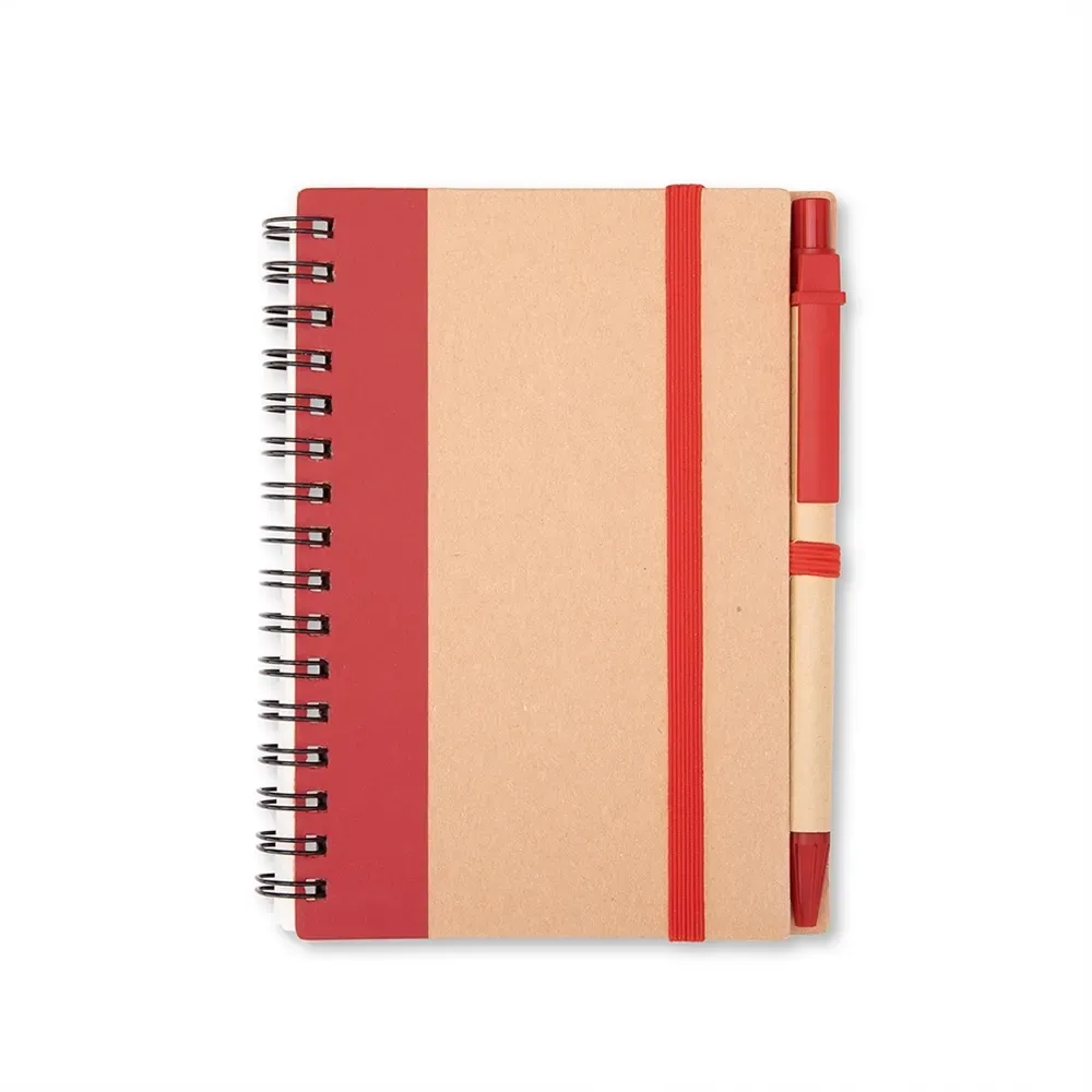 Caderno ecológico kraft personalizado vermelho com caneta