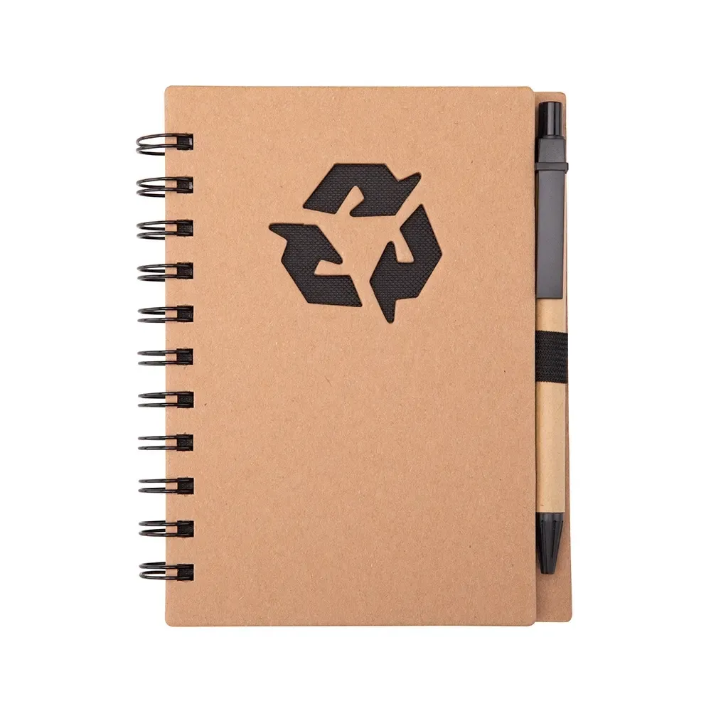Caderno ecológico kraft personalizado preto com caneta