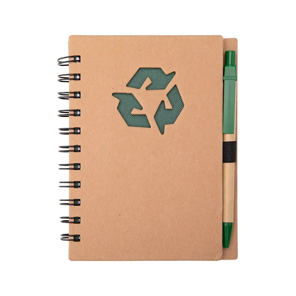 Caderno ecológico kraft personalizado verde com caneta