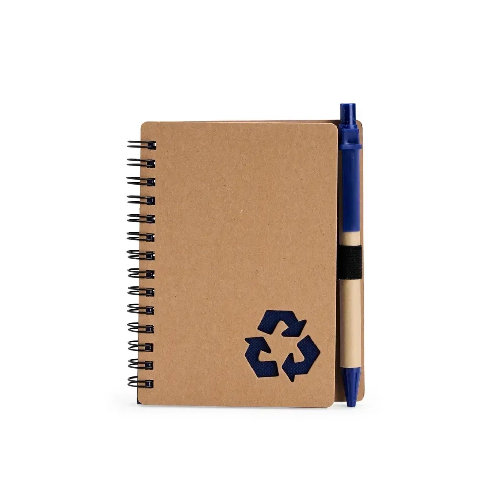 Caderno ecológico personalizado azul com caneta