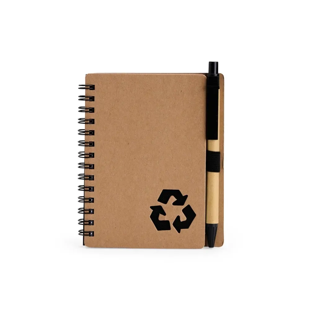 Caderno ecológico personalizado preto com caneta