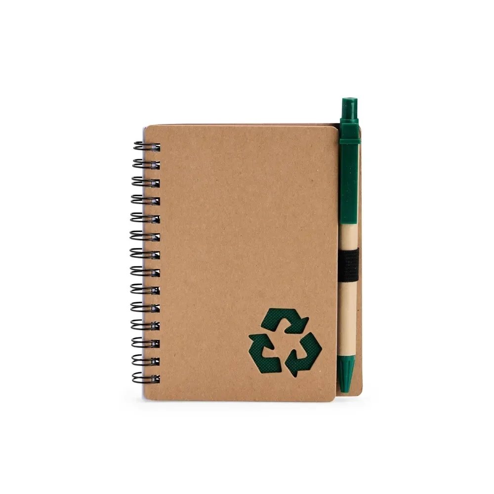 Caderno ecológico personalizado verde com caneta