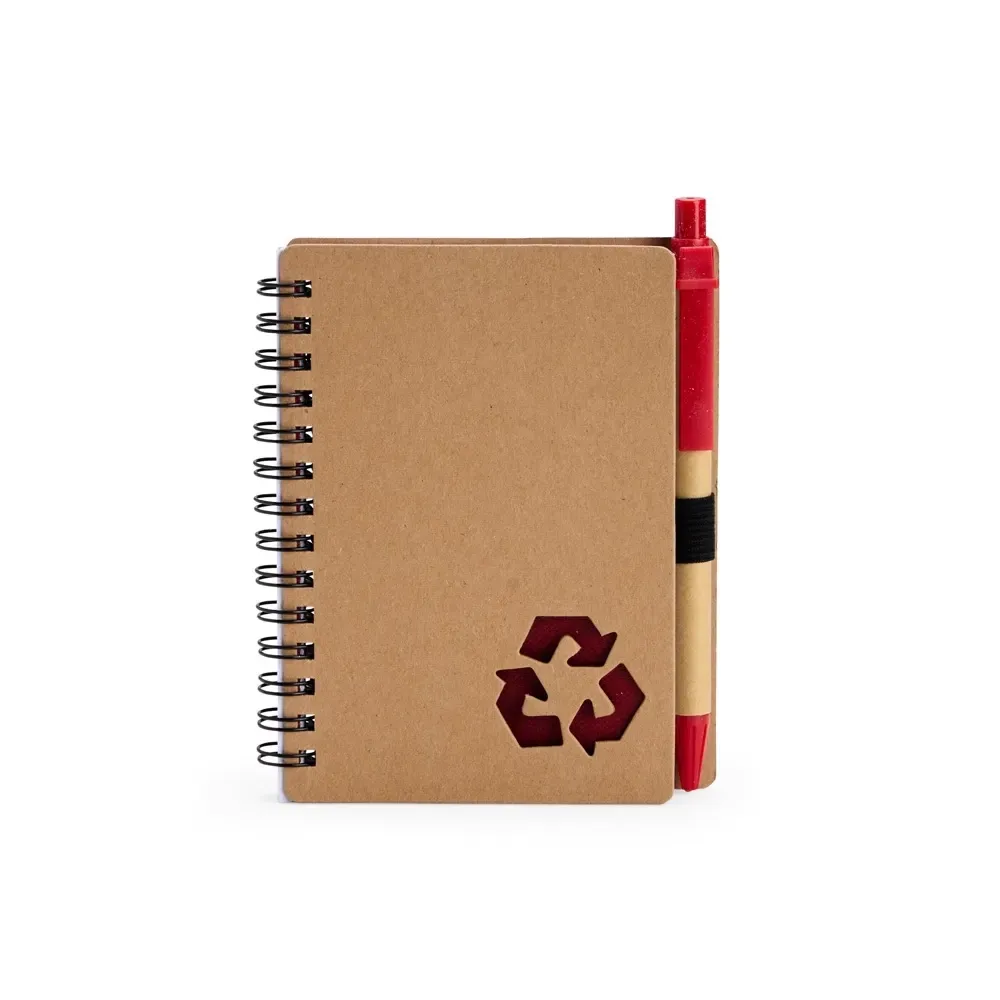 Caderno ecológico personalizado vermelho com caneta