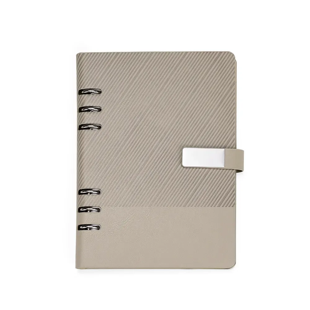 Caderno Fichário Couro Sintético com Plaquinha personalizado bege