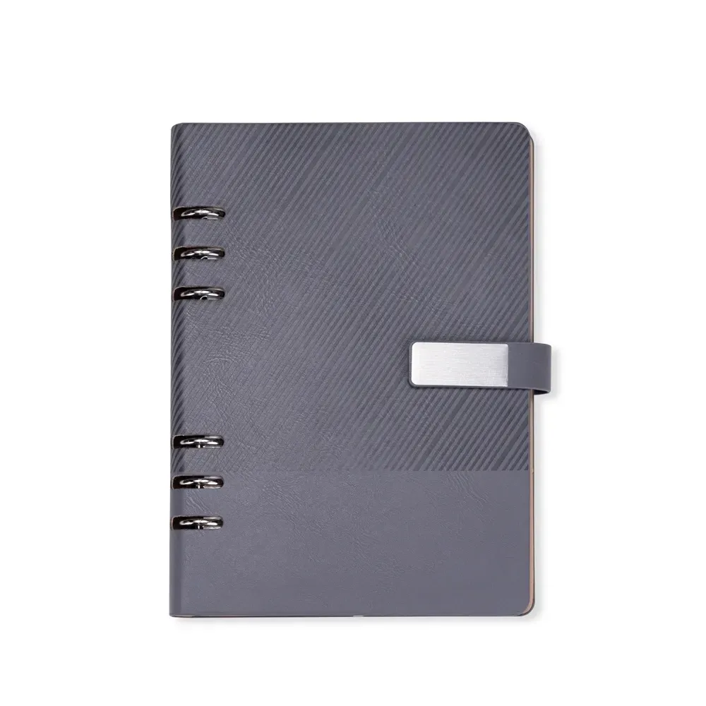 Caderno Fichário Couro Sintético com Plaquinha personalizado cinza