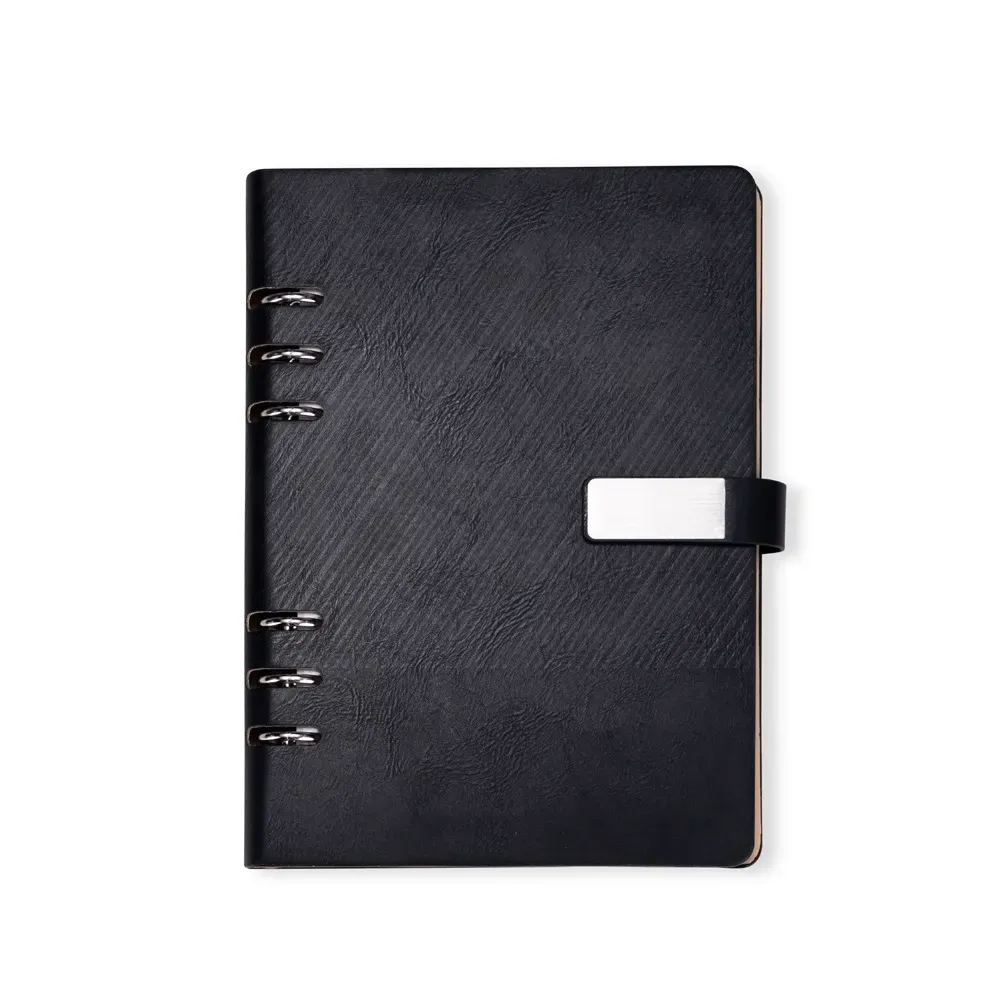 Caderno Fichário Couro Sintético com Plaquinha personalizado preto