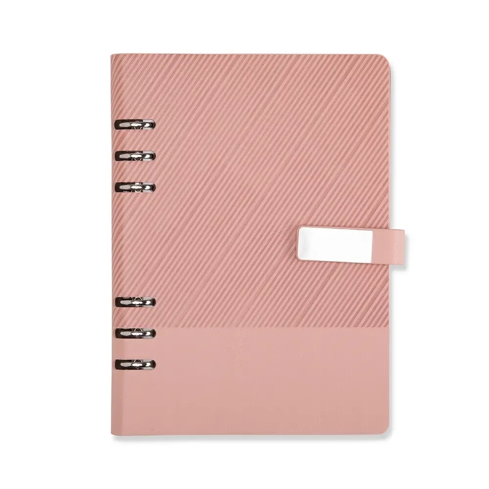 Caderno Fichário Couro Sintético com Plaquinha personalizado rosa