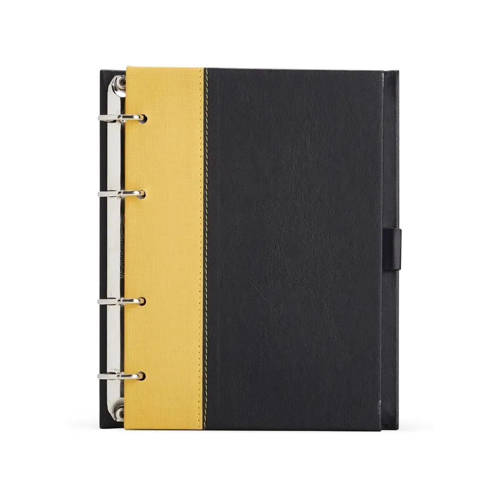 Caderno Fichário de Couro Sintético com Porta-Caneta personalizado amarelo