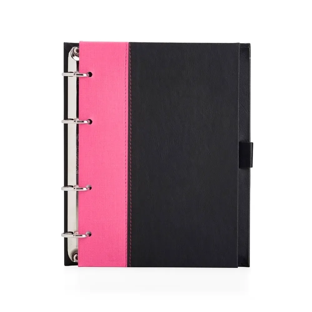 Caderno Fichário de Couro Sintético com Porta-Caneta personalizado rosa