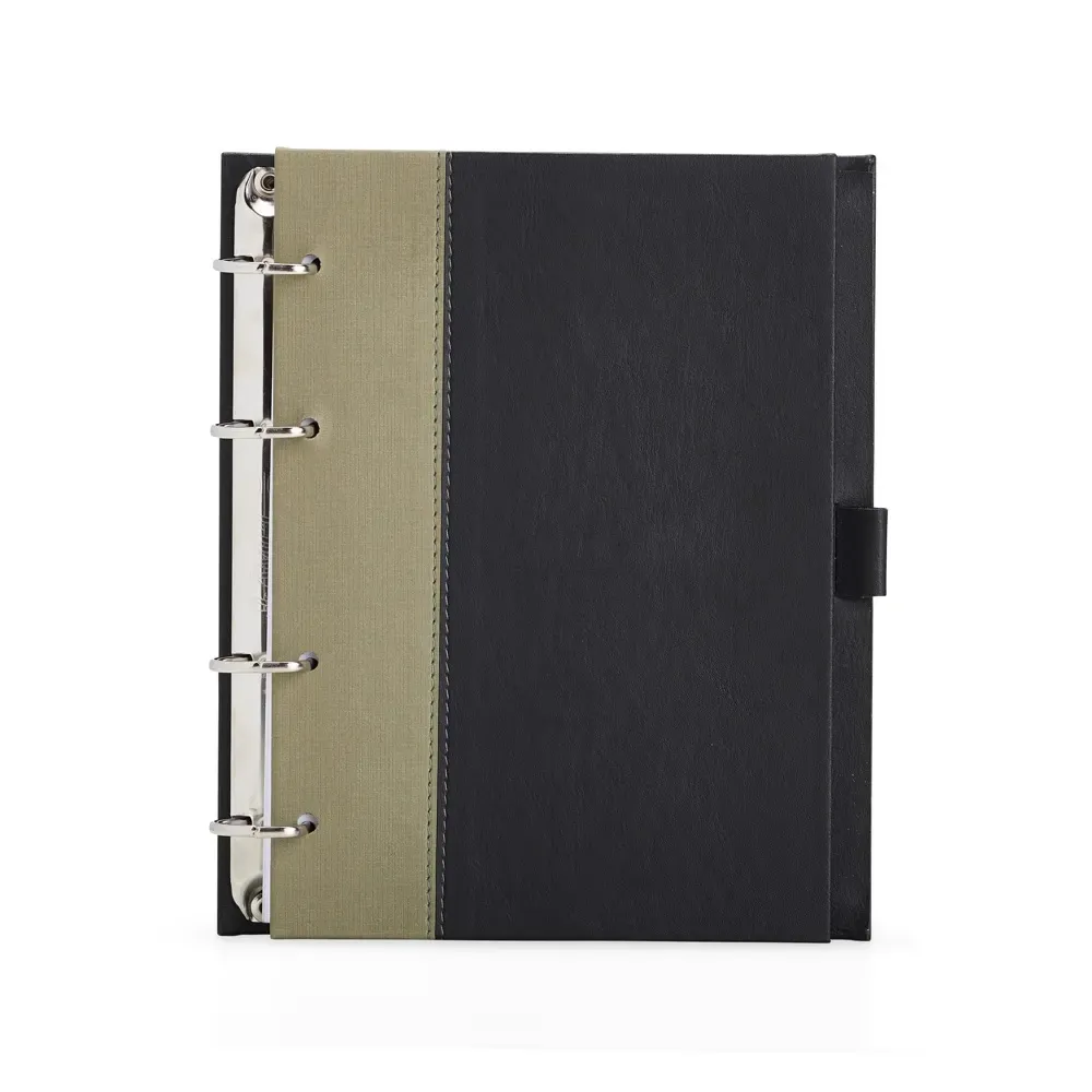 Caderno Fichário de Couro Sintético com Porta-Caneta personalizado verde