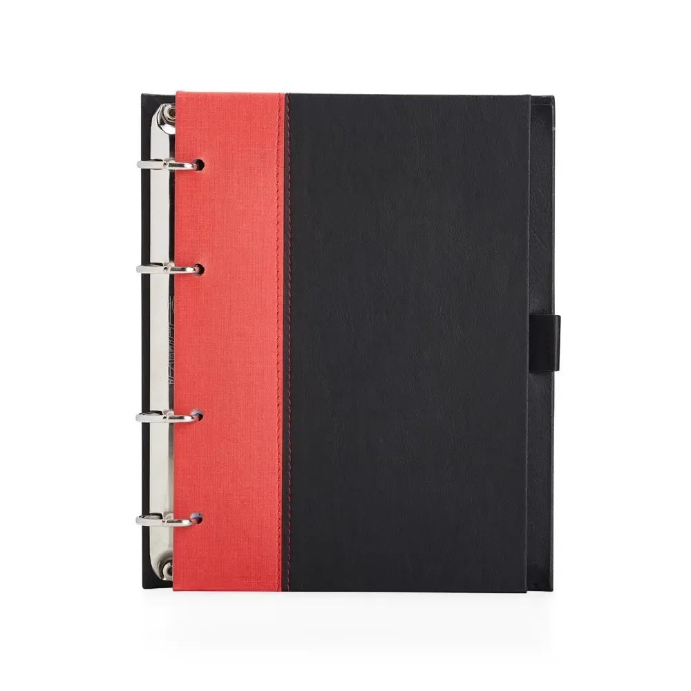 Caderno Fichário de Couro Sintético com Porta-Caneta personalizado vermelho