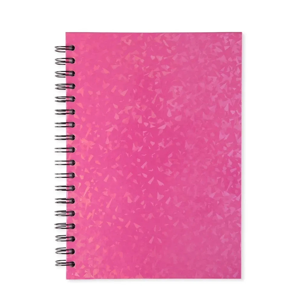 Caderno Holográfico 96 Folhas com Wire-o personalizado rosa