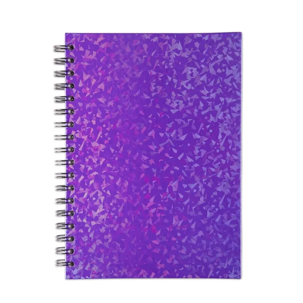 Caderno Holográfico 96 Folhas com Wire-o personalizado roxo