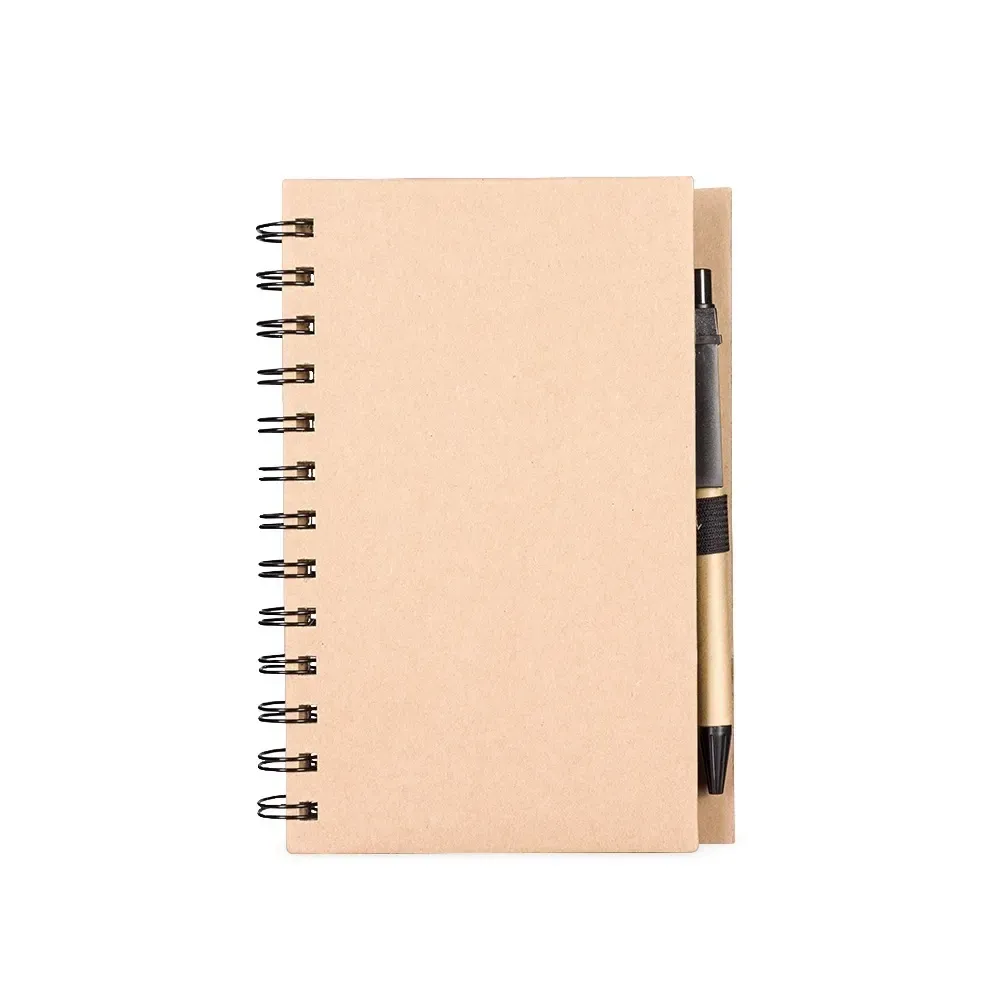 Caderno kraft com autoadesivos e caneta personalizado