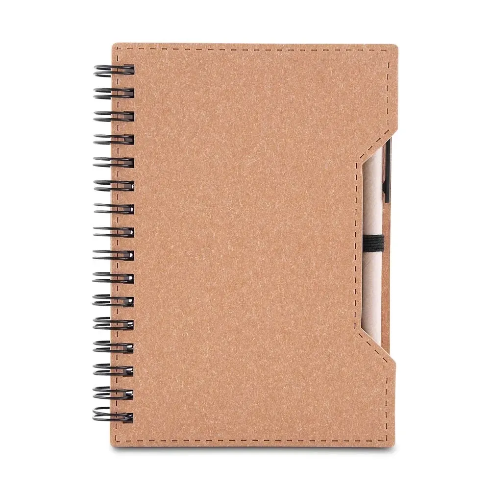 Caderno de papelão personalizado marrom com caneta