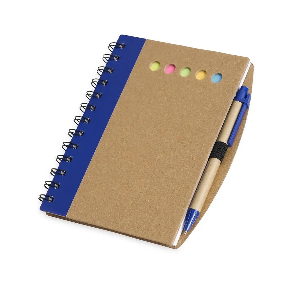 Caderno em papelão rígido com autoadesivos e caneta personalizado azul