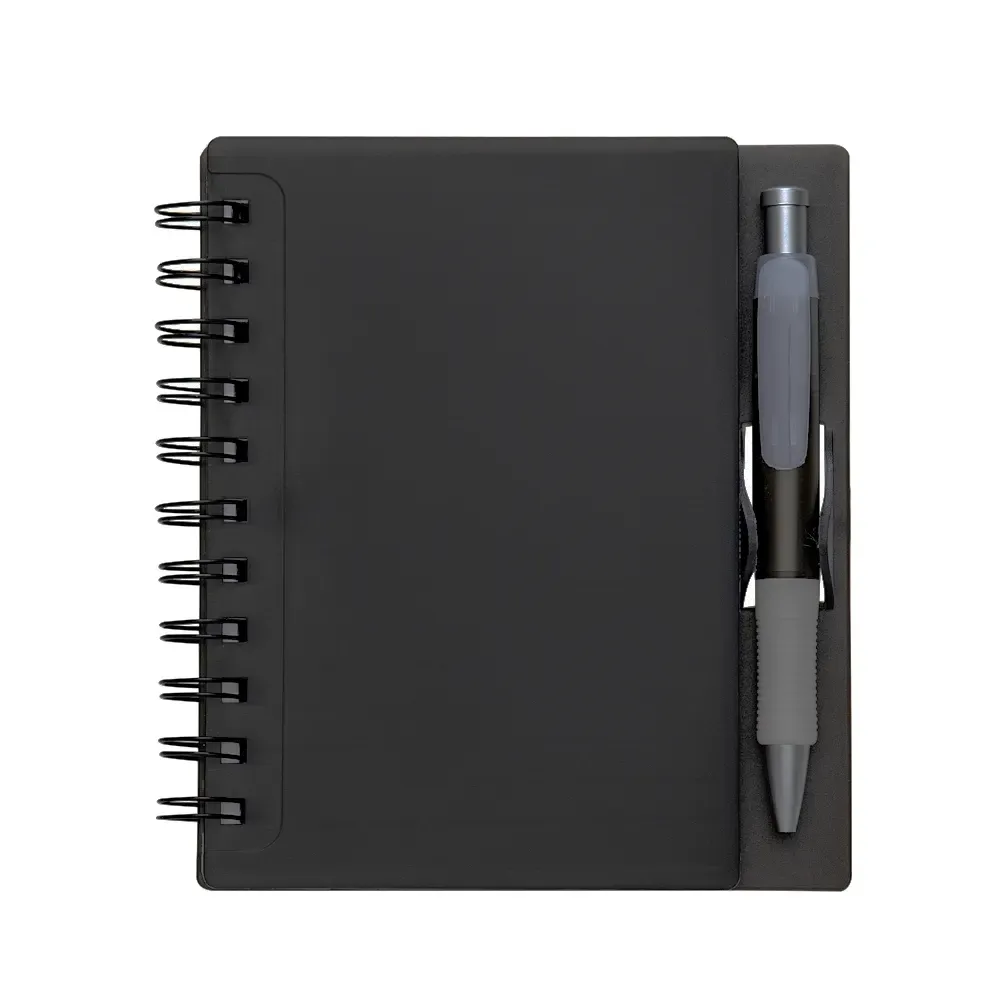 Caderno plástico personalizado com caneta preto