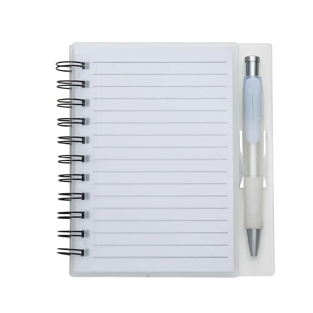 Caderno plástico personalizado com caneta transparente