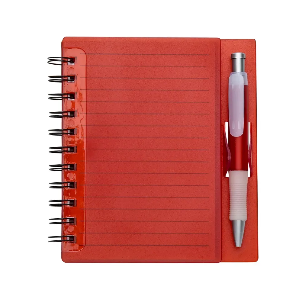 Caderno plástico personalizado com caneta vermelho