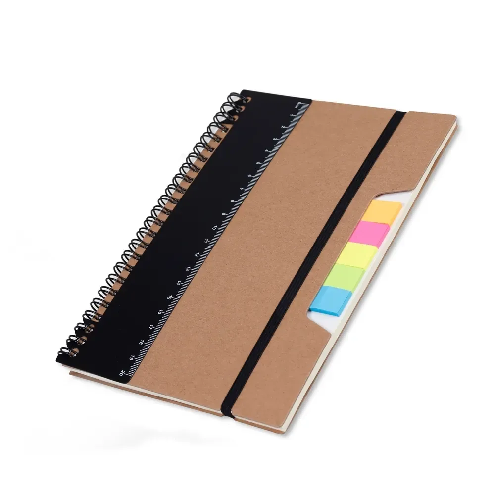 Caderno Ecológico com Régua e Autoadesivos personalizado preto